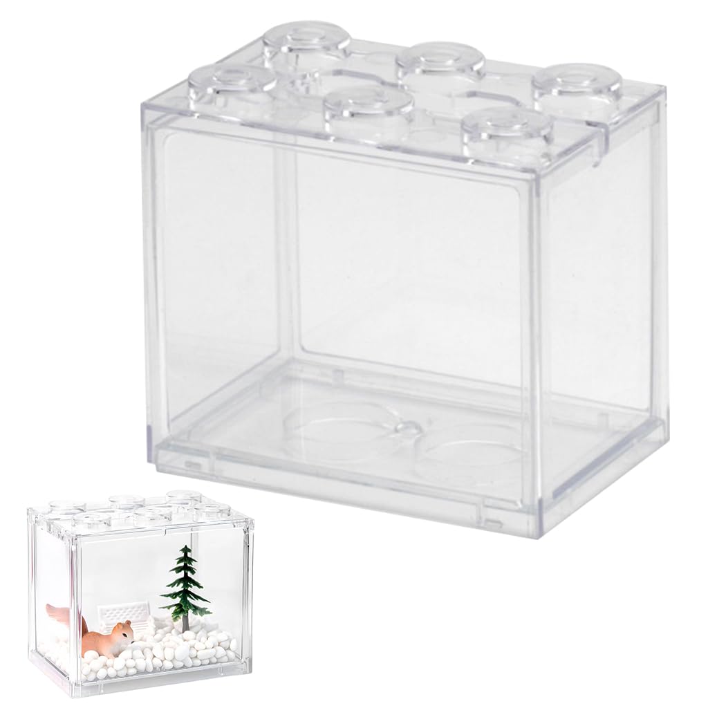 Qpets Small Betta Fish Tank, Desktop Mini Tank for Betta Fish, Stackable Mini Aquarium Tank Cube Fish Tank for Turtle Goldfish Moss Balls (12*8*10.5CM) Qpets Small Betta Fish Tank, Desktop Mini Tank for Betta Fish, Stackable Mini Aquarium Tank Cube Fish Tank for Turtle Goldfish Moss Balls (12*8*10.5CM)